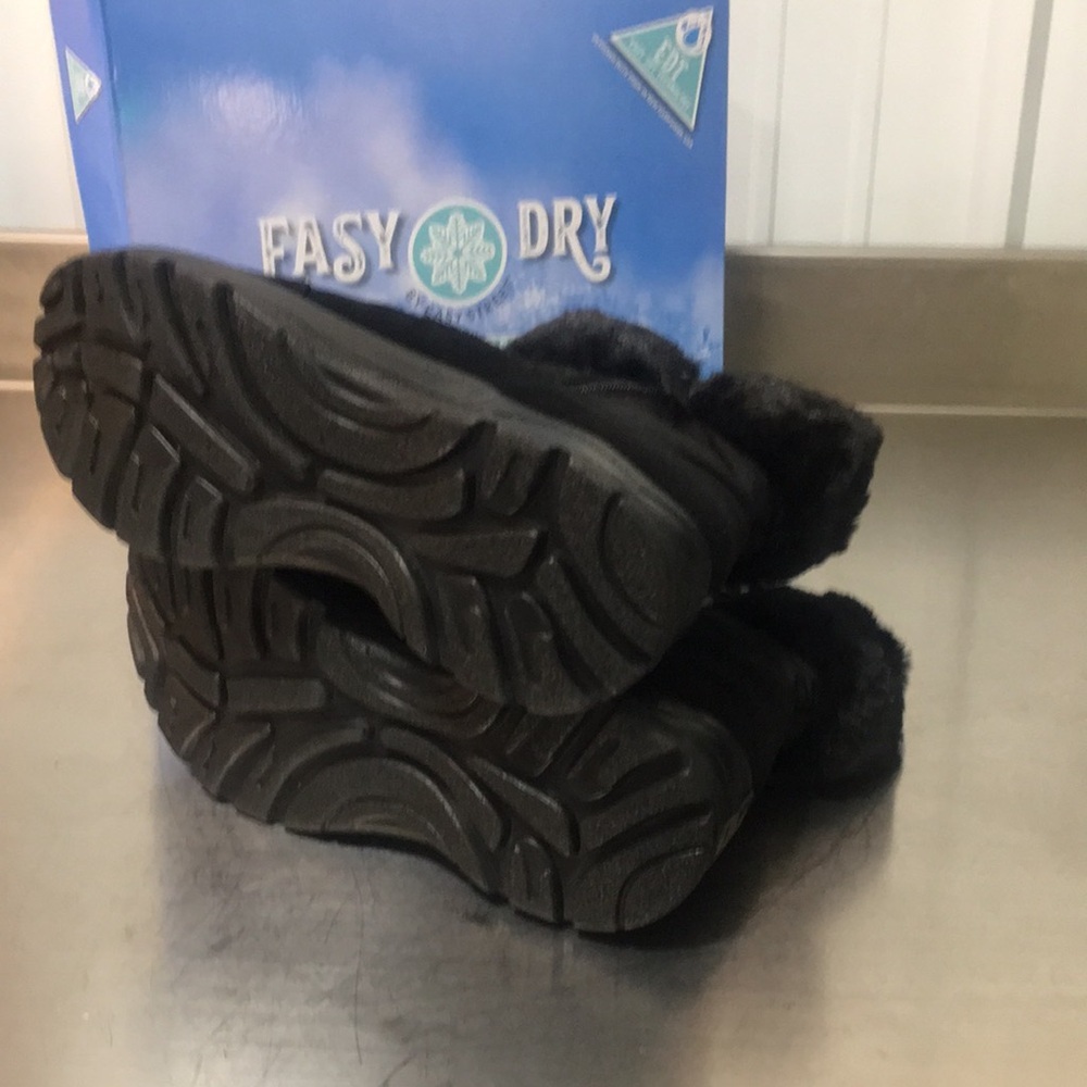 New Easy Dry Waterproof Black Faux Fur Winter Boots - Picture 5 of 5